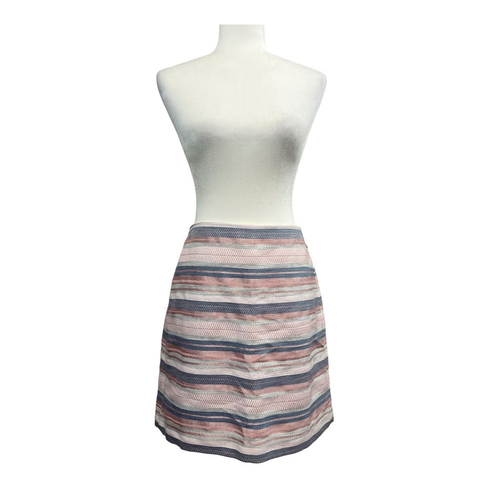 LOFT Striped A-Line Skirt Womens 10 Pink Blue White NWT Woven Textured Mini